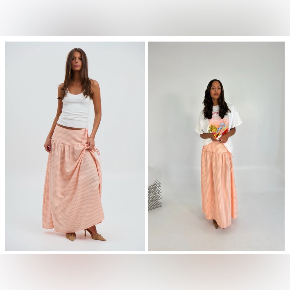 Pink Asymmetrical Ruched Maxi Skirt
